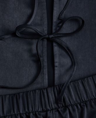 Women's Crepe de Chine 2-Piece Short-Sleeve Top and Pants Pajama Set