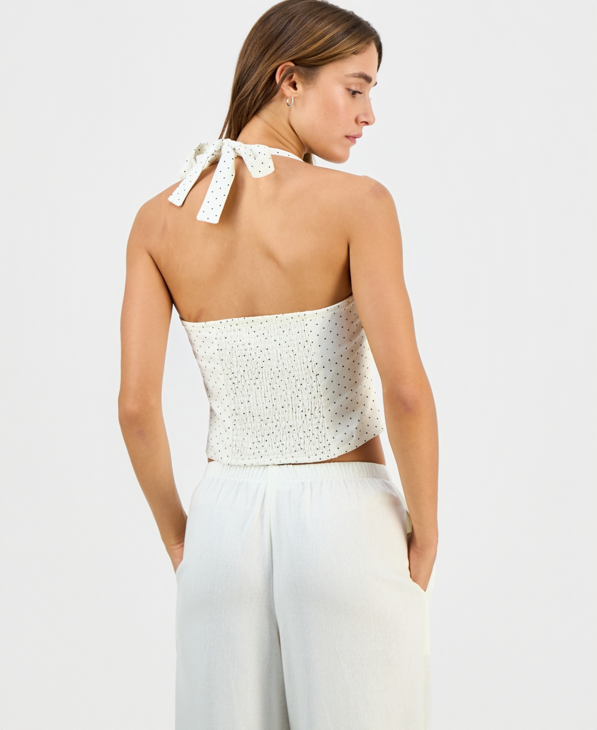 Hippie Rose Juniors' Linen Halter Top In White