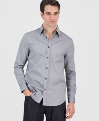 GUESS - Men's Rhombus Jacquard Long Sleeve Button-Front Shirt