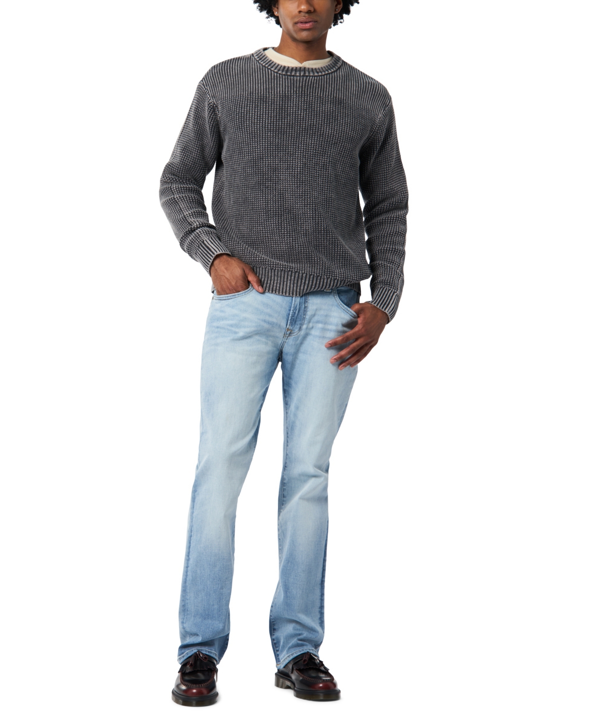 Buffalo David Bitton Men's Washy Textured Knit Crewneck Sweater In Gray