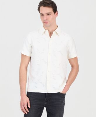 GUESS - Men's Alden Clip Jacquard Short Sleeve Woven Button-Front Shirt