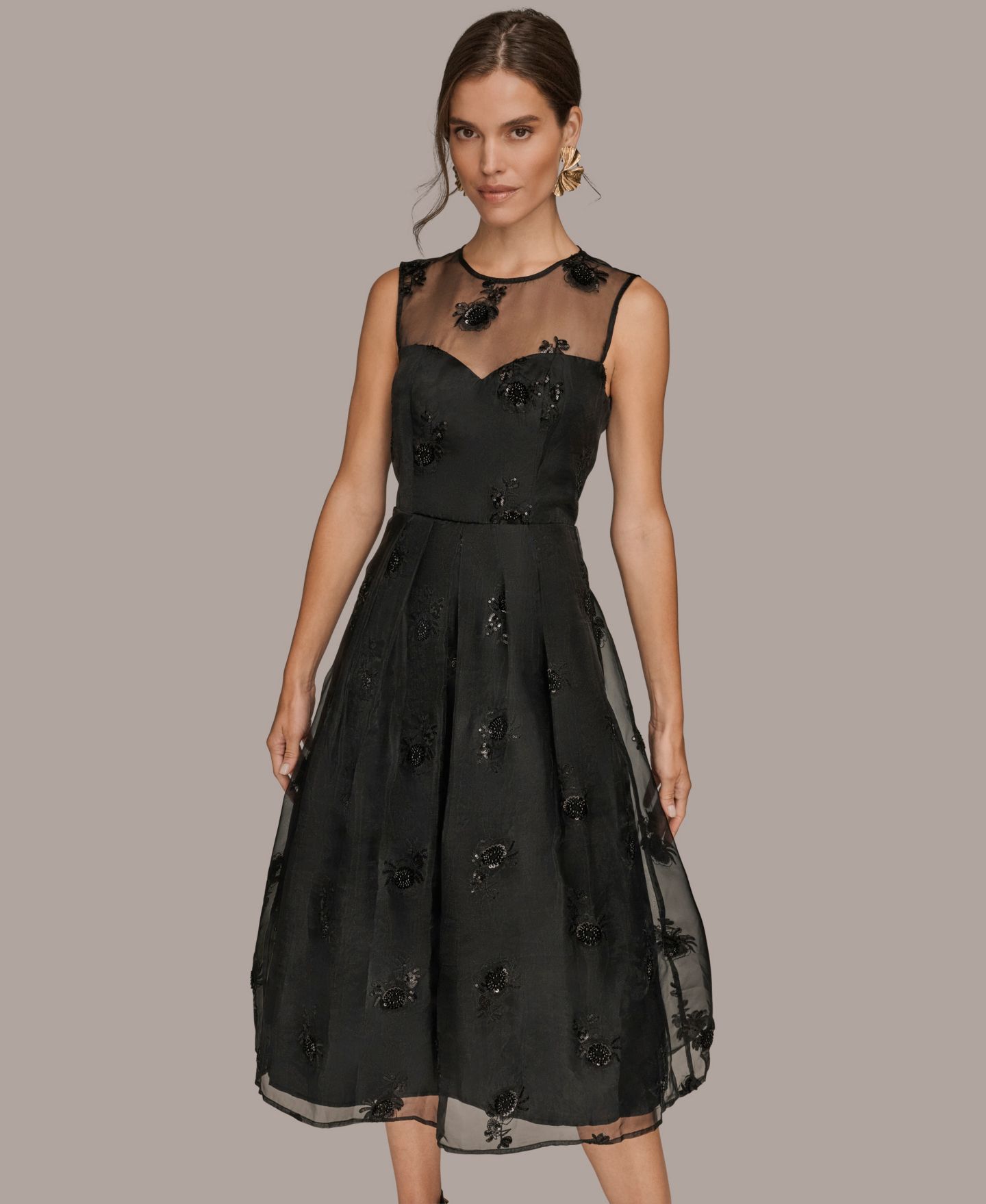 Женское платье Donna Karan New York Sleeveless Illusion Cocktail, цвет: Чёрный — фото 6