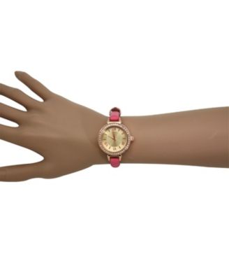 Pink Rhinestone Skinny Leather Strap Watch