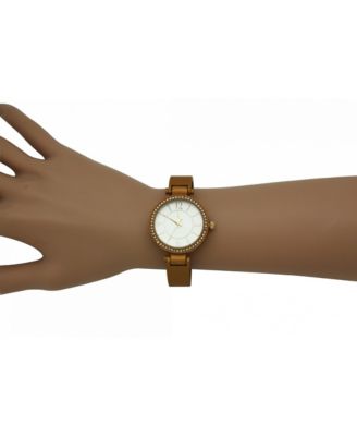 Tan Solid Colors And Rhinestone Detail Bangle Watch