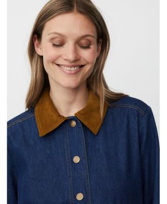 Women's Long Sleeve Velvet Collared Denim Jacket