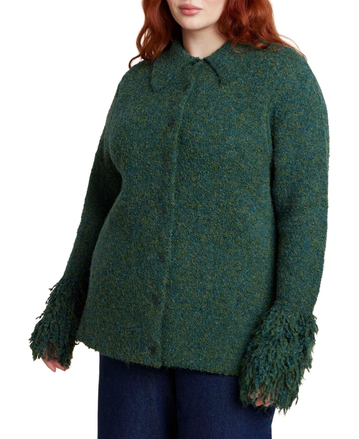Eloquii Women's Fringe Cuff Knit Cardigan