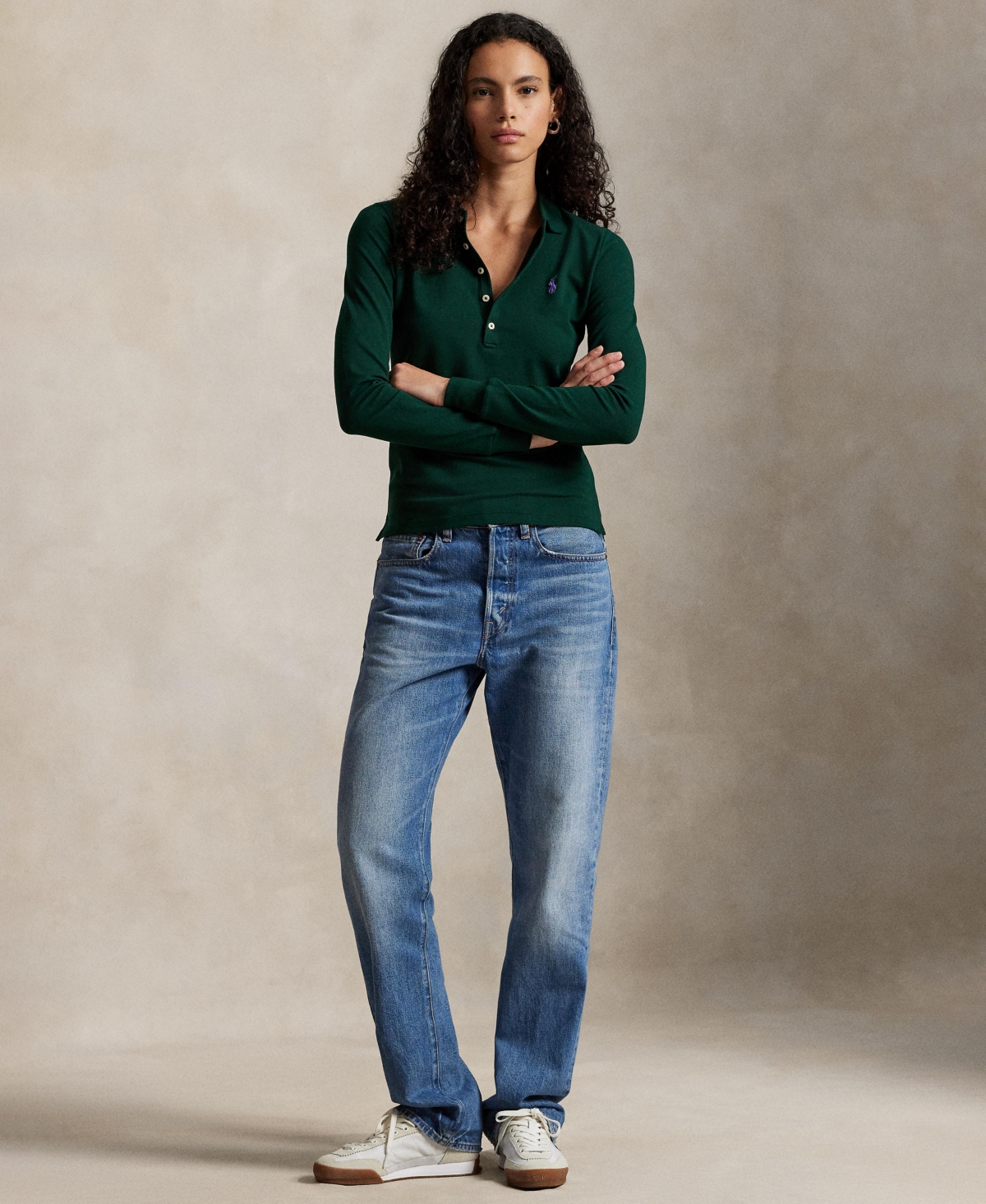 Polo Ralph Lauren Women's Polo Collar Long Sleeves Top In Green