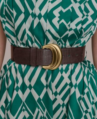 Women's Short-Sleeve Printed V-Neck A-Line Dress with Waist Belt