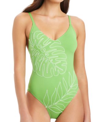Midnight Breeze Embroidered V-Neck One Piece Swimsuit
