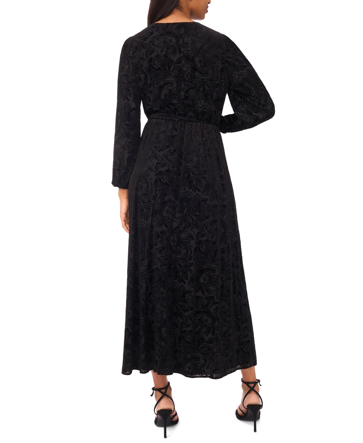 Msk Women's Long Sleeve V-neck Velvet Maxi Dress In Black