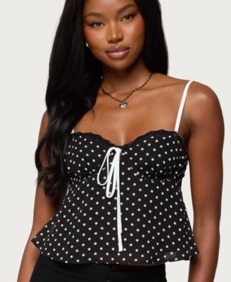Women's Contrast Polka Dot Cupped Chiffon Top