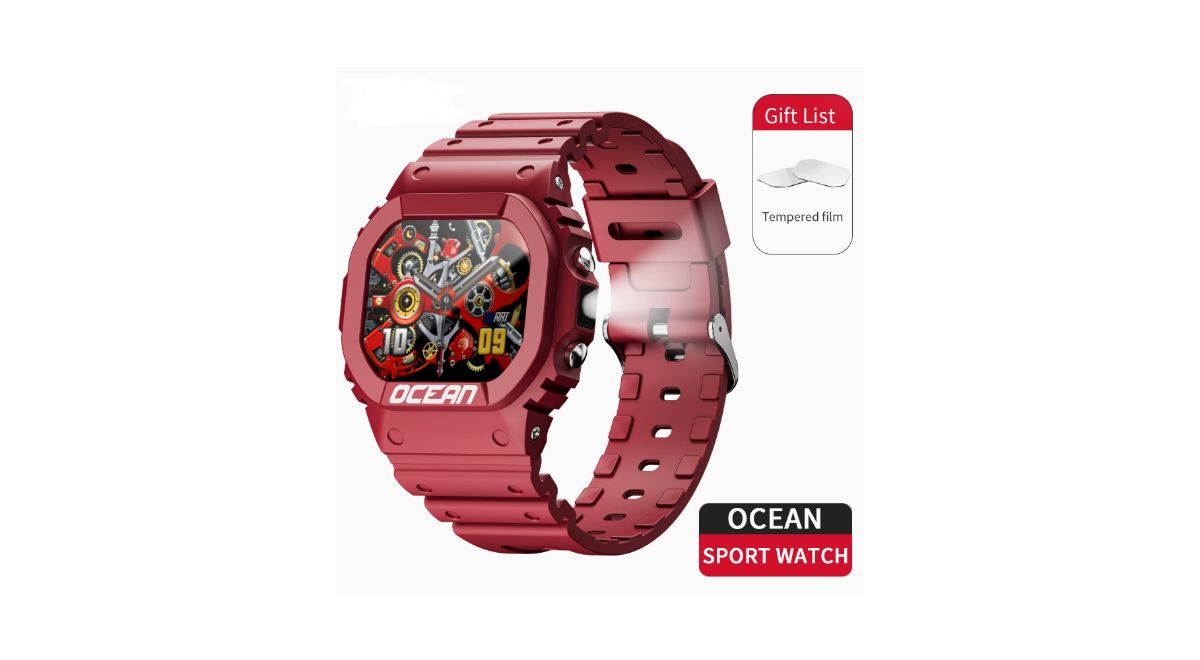 Спортивный браслет на открытом воздухе с 1,75-дюймовым сенсорным экраном, Bluetooth, фонарик для вызова SOS, компас -красный