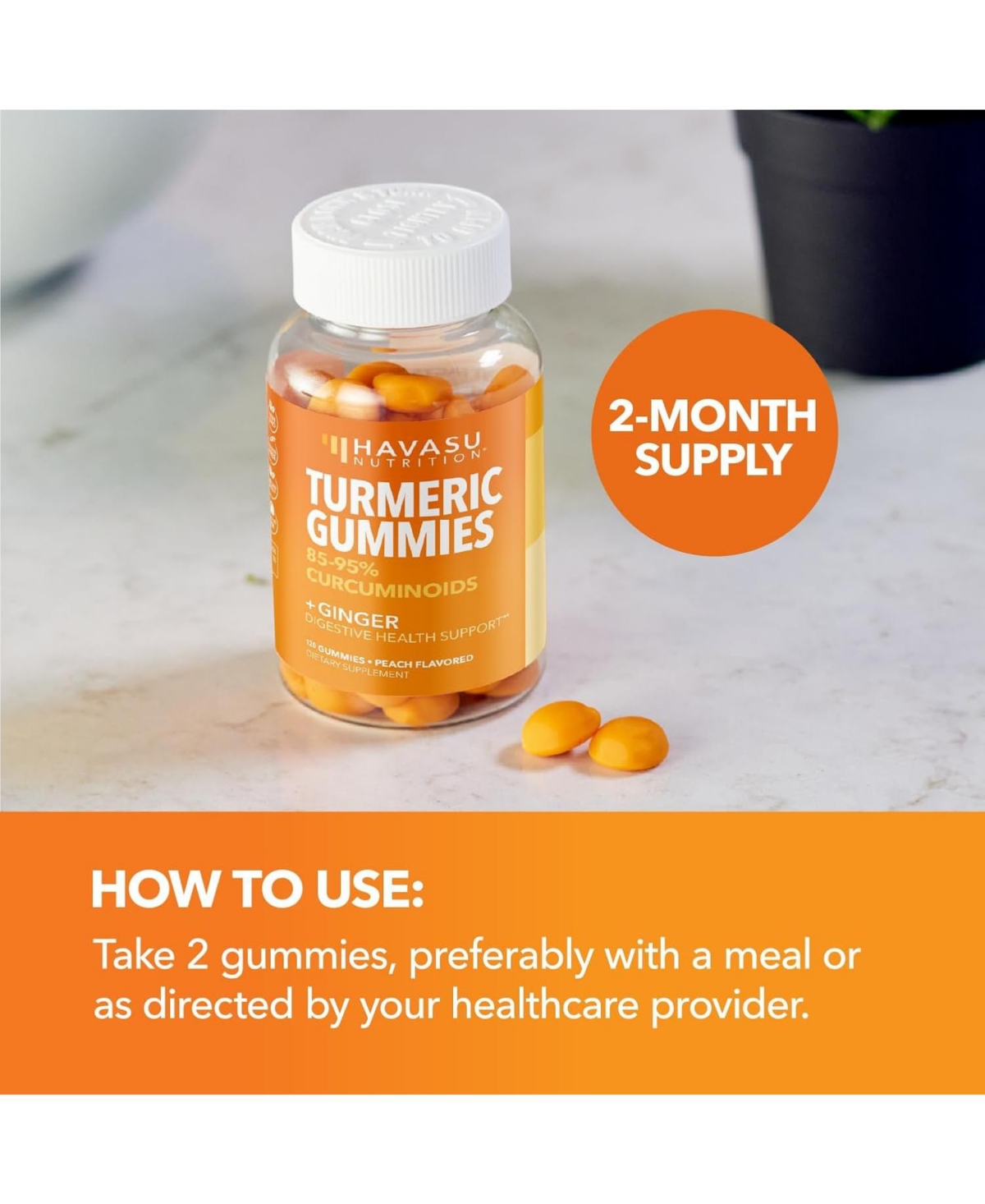 Havasu Nutrition Turmeric & Ginger Gummies, Peach, 120ct