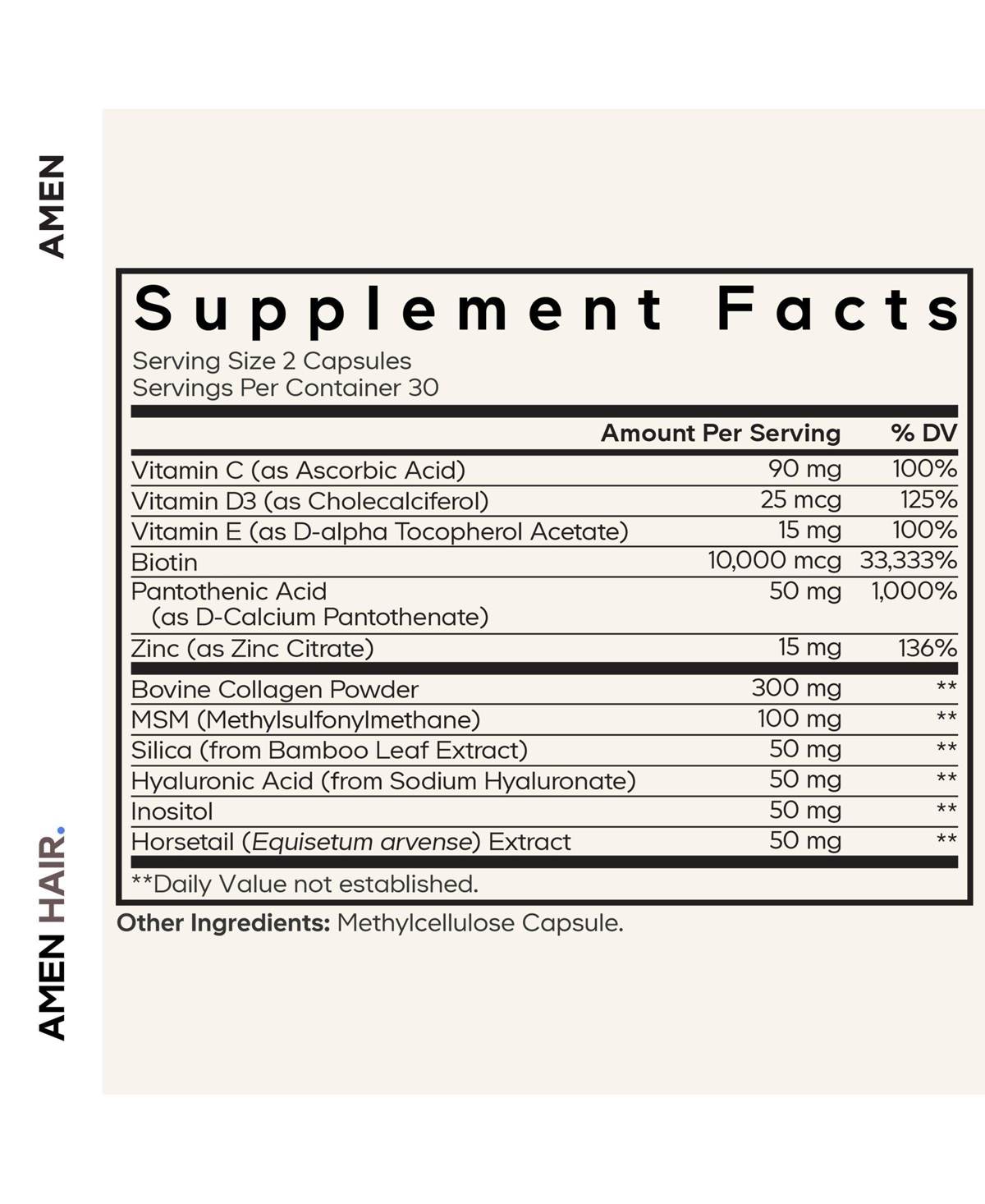 Amen Hair Vitamins - 10,000 mcg Biotin, Collagen Powder