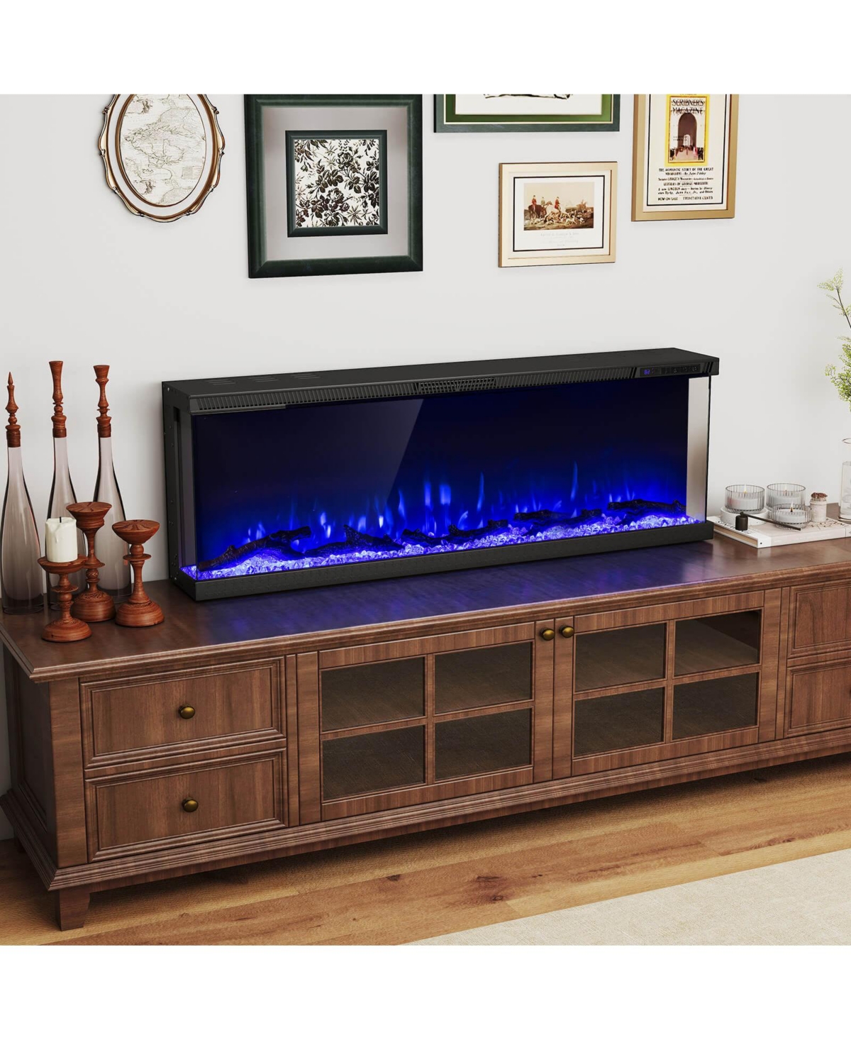 Costway 50" 3-Sided Electric Fireplace Insert with Remote Control, Adjustable Thermostat, and Wall-Mount or Recessed Installation