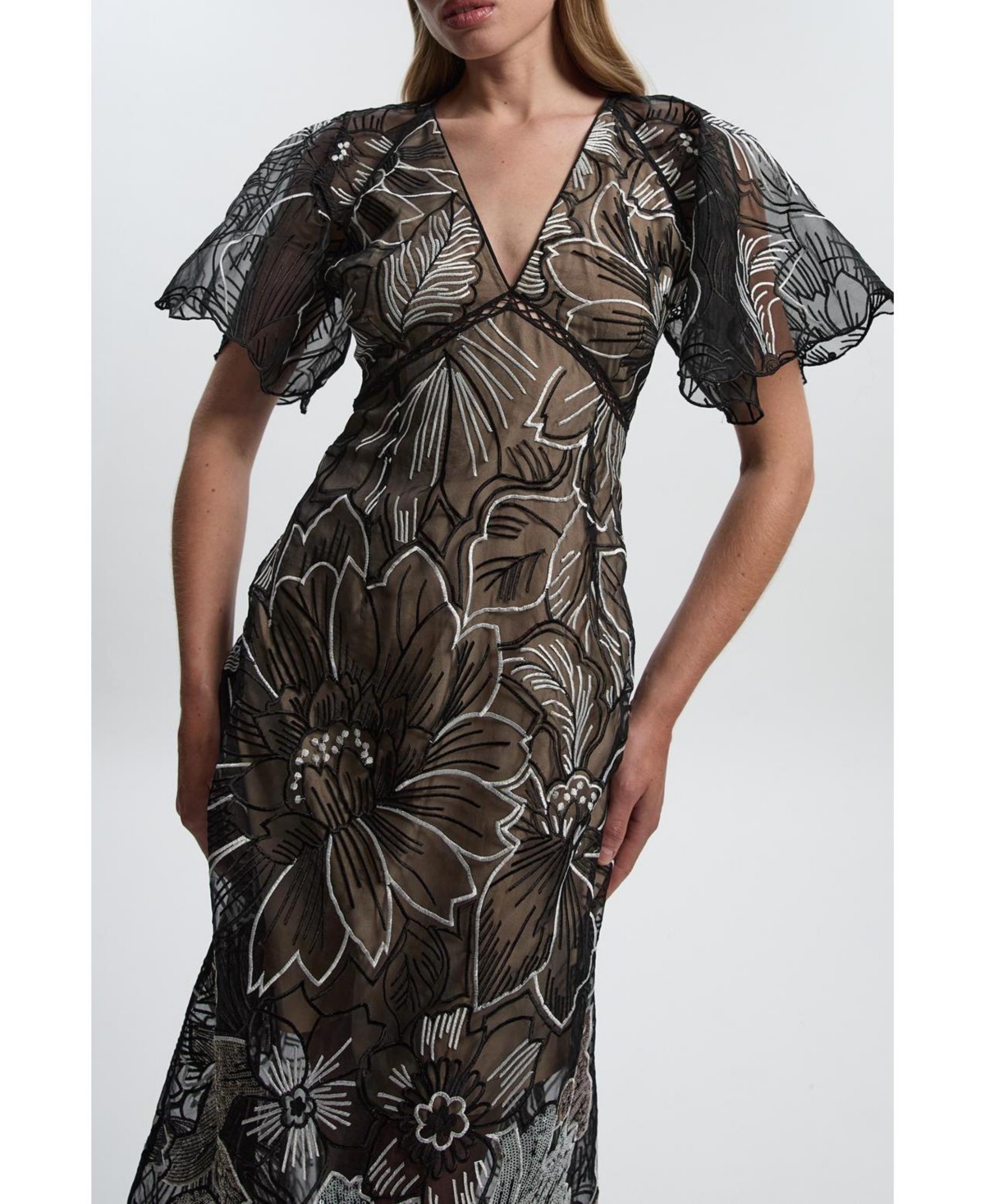 Karen Millen Women's Sequin Organdie Woven Maxi Dress