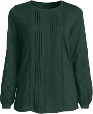 Women's Lightweight Jersey Lace Mix Long Sleeve Pintuck Top