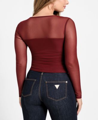 Women's Lauryn Long Sleeve Tie Detail Mesh Top