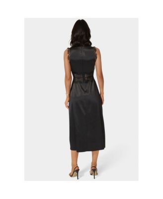 Women's Satin Lace Insert Midi Dress