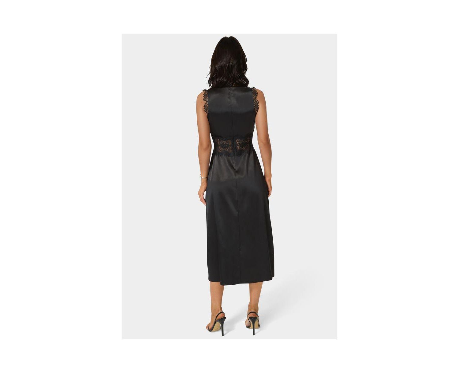 Women's Satin Lace Insert Midi Dress