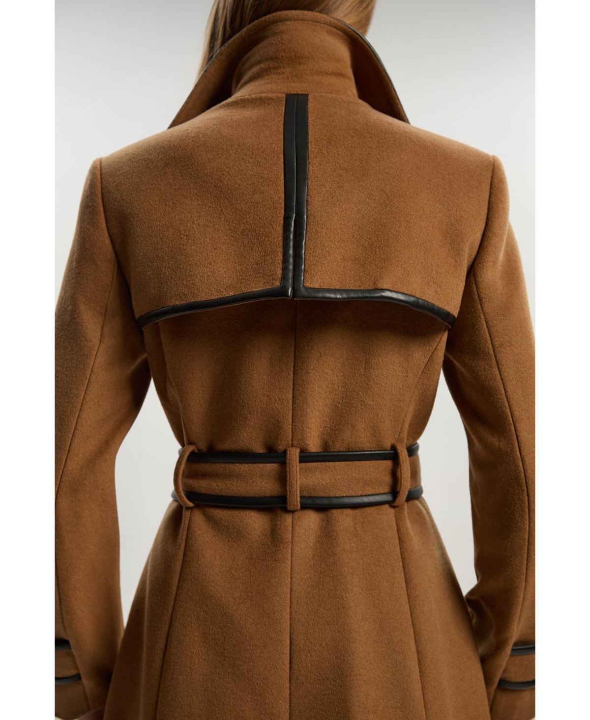 Karen Millen Women's Wool Pu Belted Midi Coat
