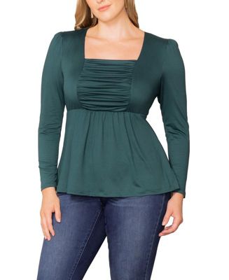 Women's Plus Size Rylan Long Sleeve Square Neck Ruched Top