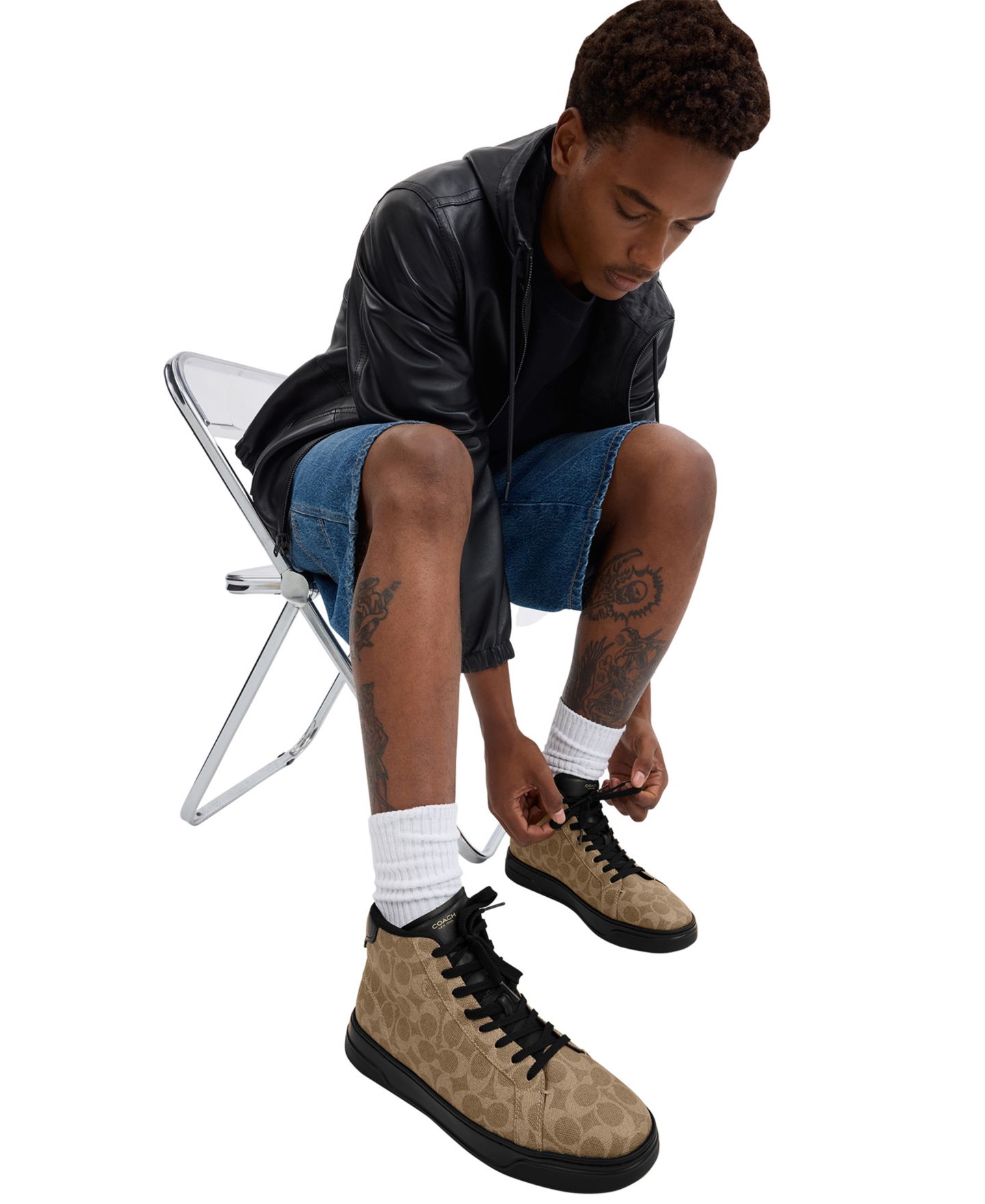 Мужские кроссовки COACH Highline Signature Canvas High Top, цвет: Хаки / Чёрный — фото 5