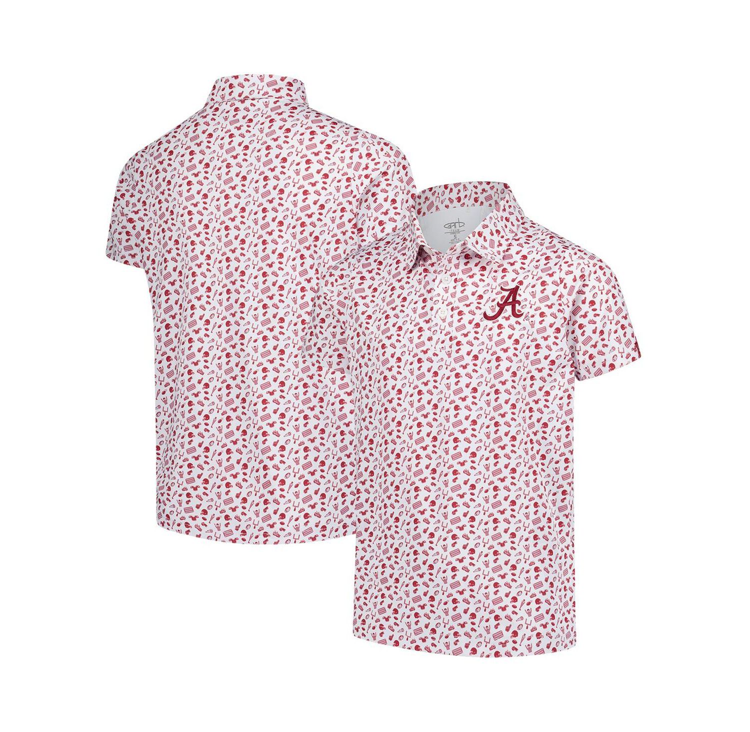 Big Boys and Girls Crimson Alabama Crimson Tide Tom Allover Print Performance Polo Shirt