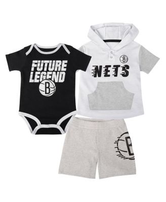 Baby Boys and Girls 3-Piece Black/White Brooklyn Nets Bank Shot Bodysuit, Hoodie, T-Shirt and Shorts Set