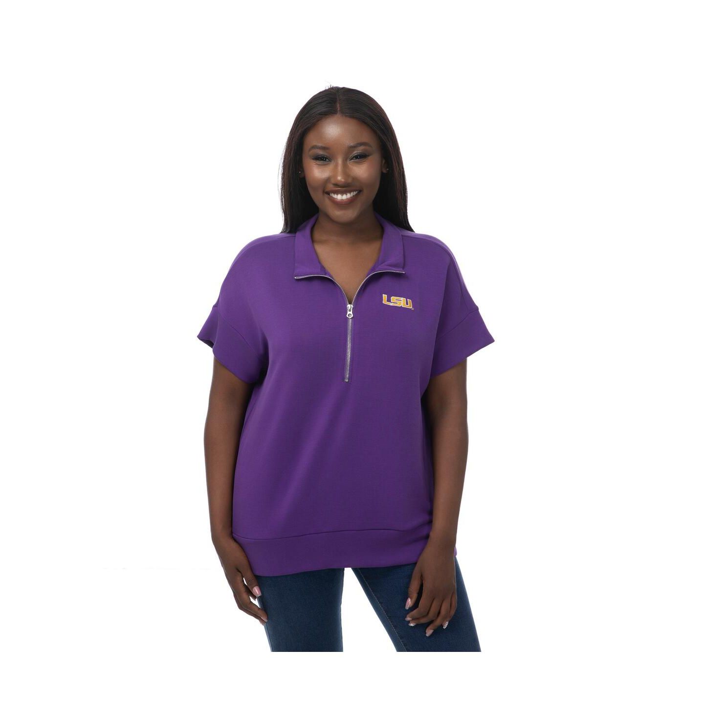 Женский топ ZooZatz Purple LSU Tigers Tri-Blend Quarter-Zip Flowy — фото 1