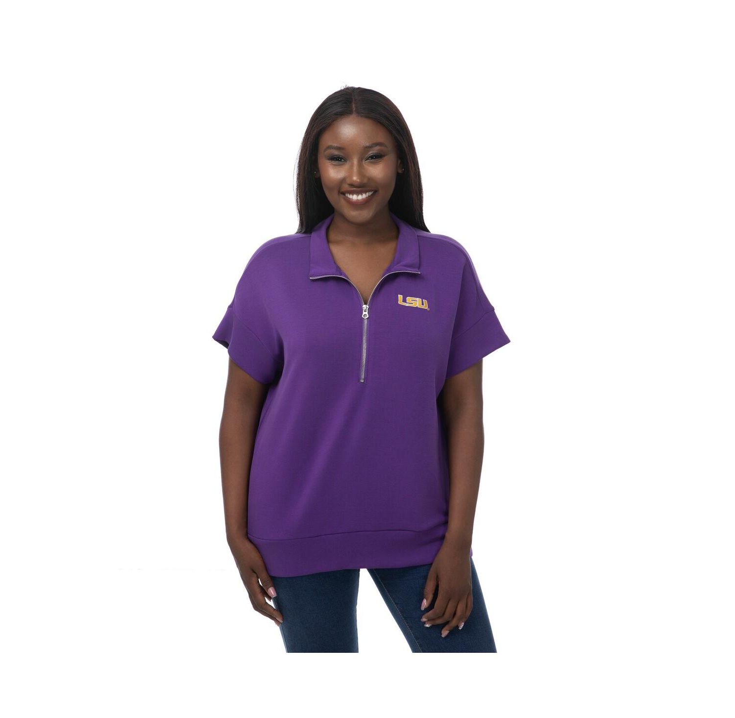 Women's Purple LSU Tigers Tri-Blend Quarter-Zip Flowy Top
