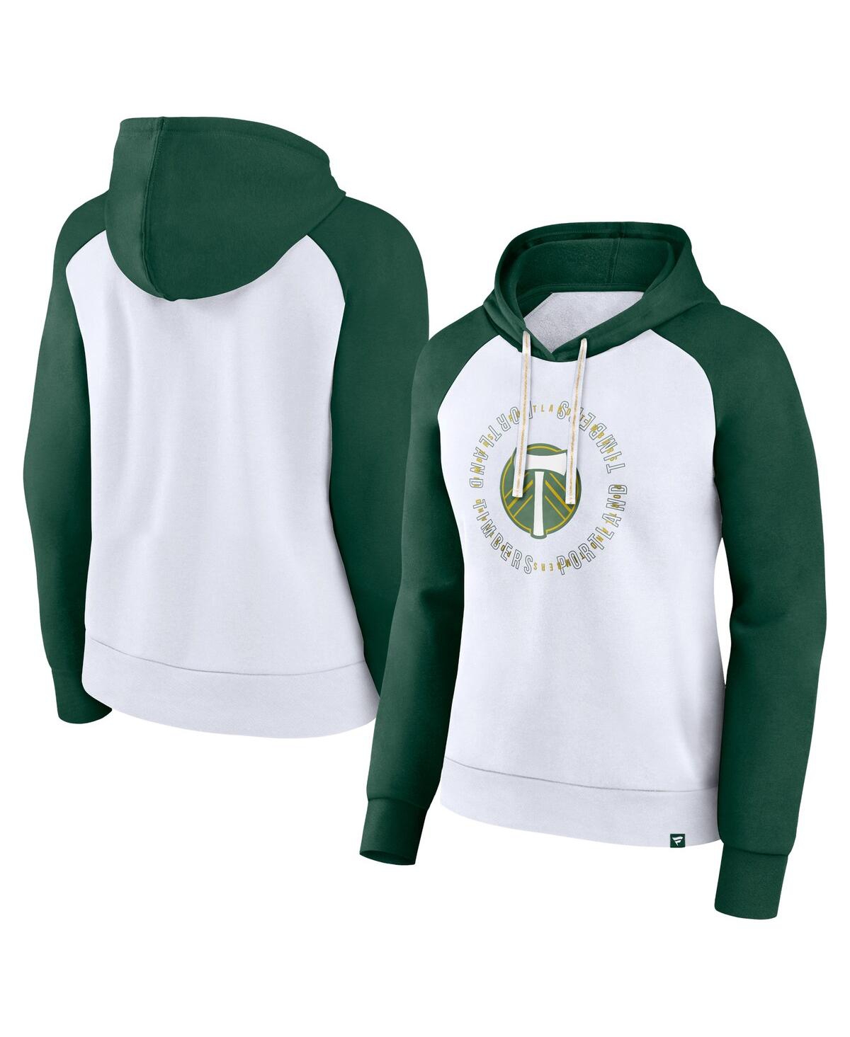 Fanatics Women's White/green Portland Timbers Instep Raglan Pullover Hoodie In Multi
