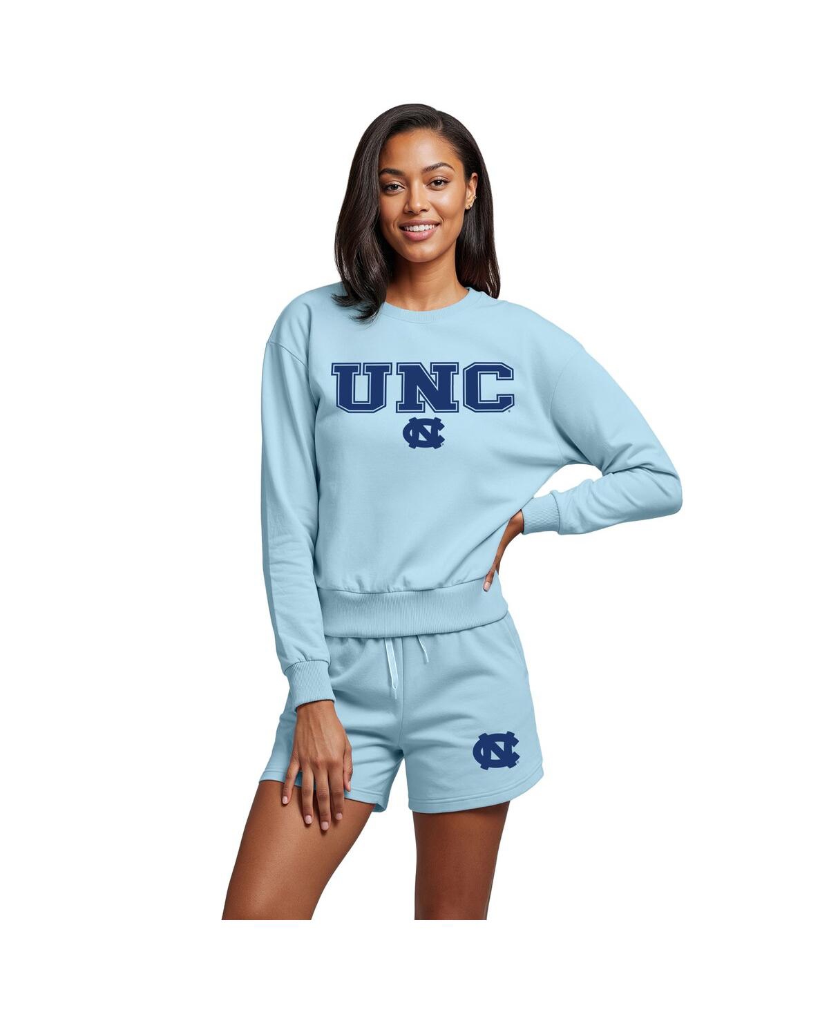 Concepts Sport Women's 2-piece Light Blue North Carolina Tar Heels Elevation Tri-blend Long Sleeve Top And Short Se