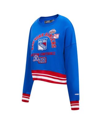 Women's Blue New York Rangers Area Code Cropped Pullover Sweatshirt