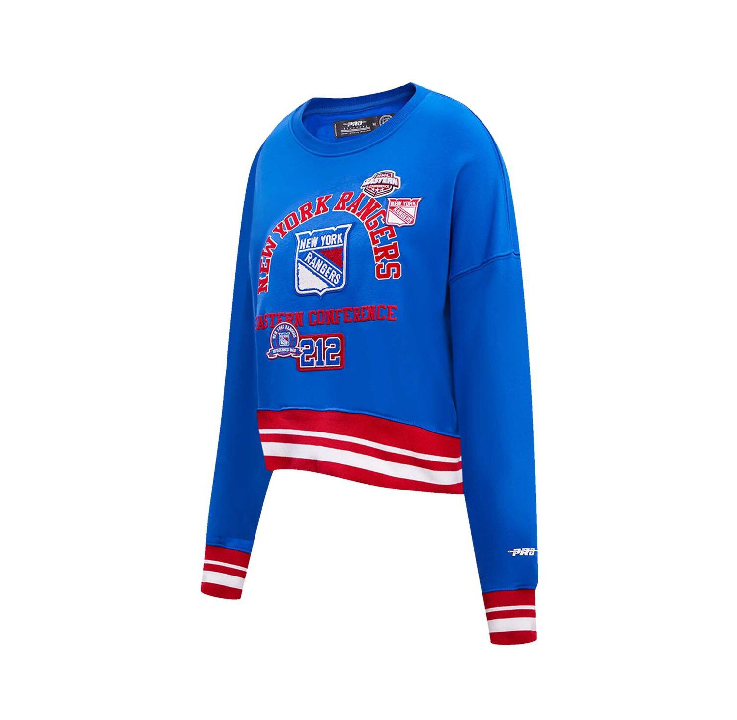 Women's Blue New York Rangers Area Code Cropped Pullover Sweatshirt