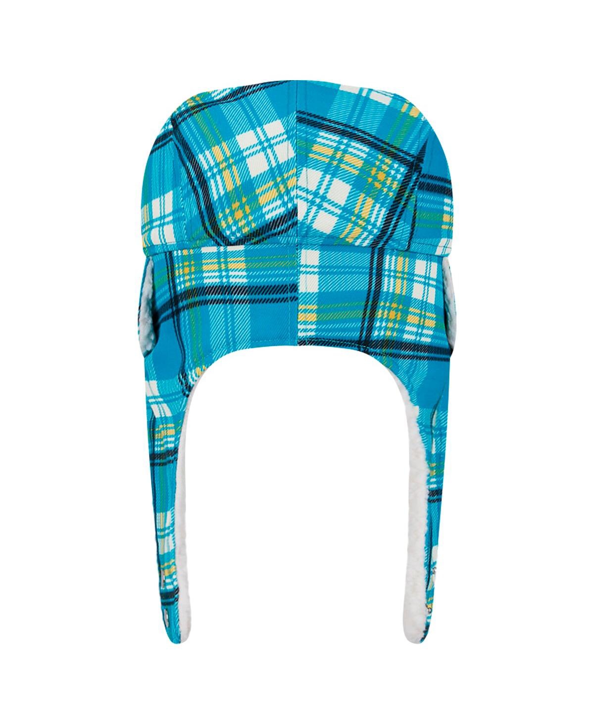 New Era Teal Jacksonville Jaguars Sideline Plaid Sherpa Trapper Hat In Blue