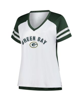 Women's Love White Green Bay Packers Plus Size Bling Raglan V-Neck T-Shirt