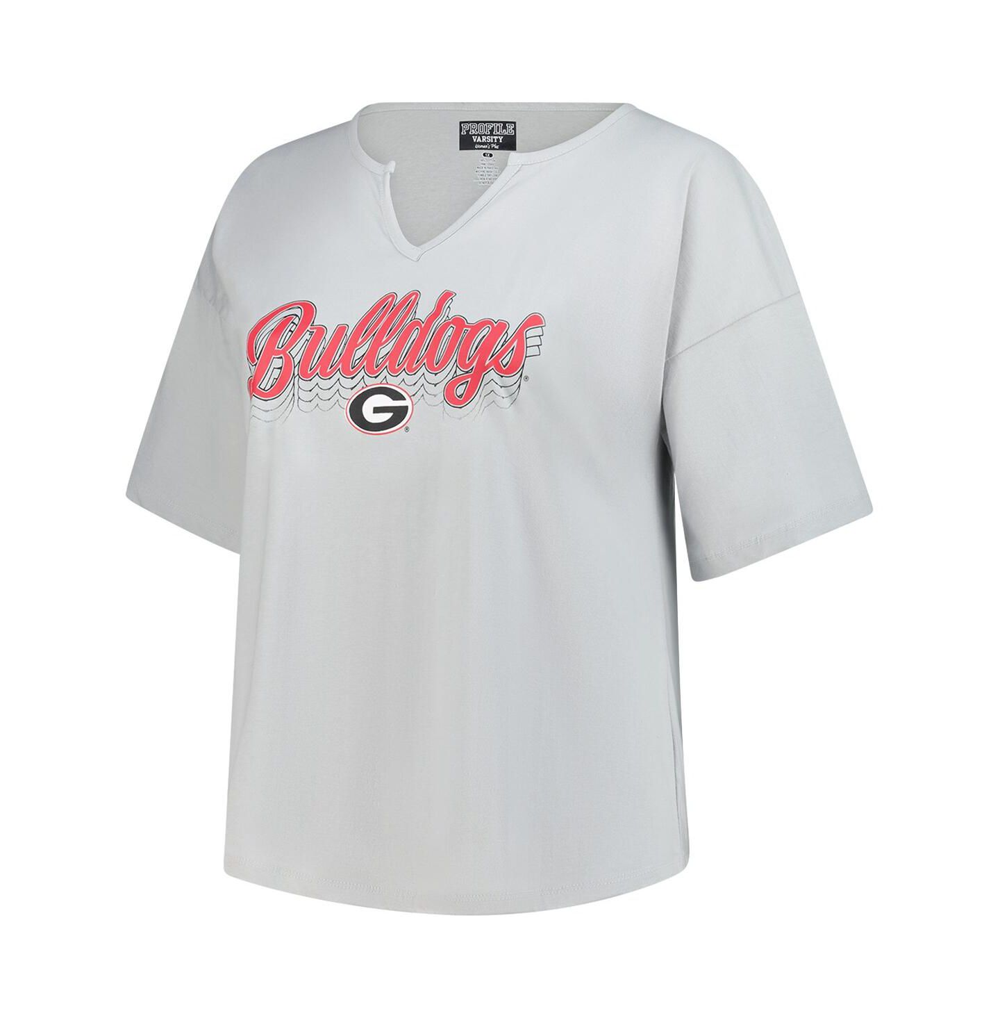 Женская футболка Fanatics Gray Georgia Bulldogs Plus Size Winning Gear Notch Neck — фото 2
