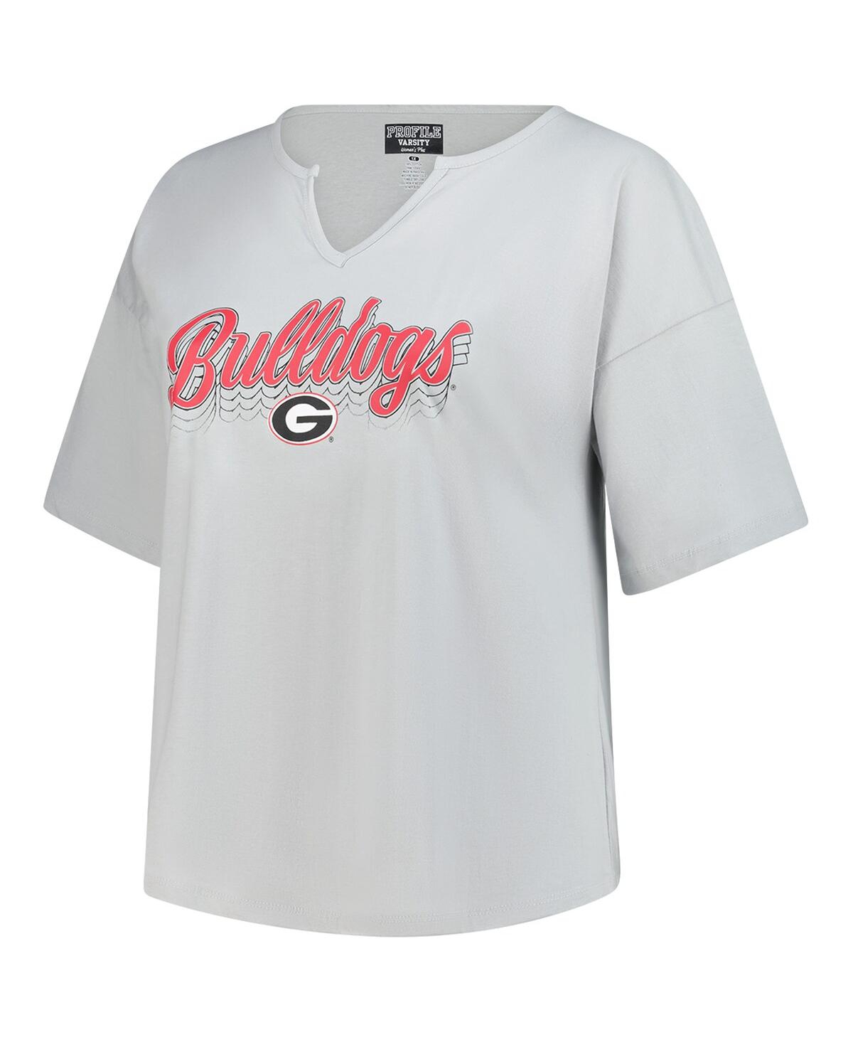 Fanatics Women's Gray Georgia Bulldogs Plus Size Winning Gear Notch Neck T-Shirt