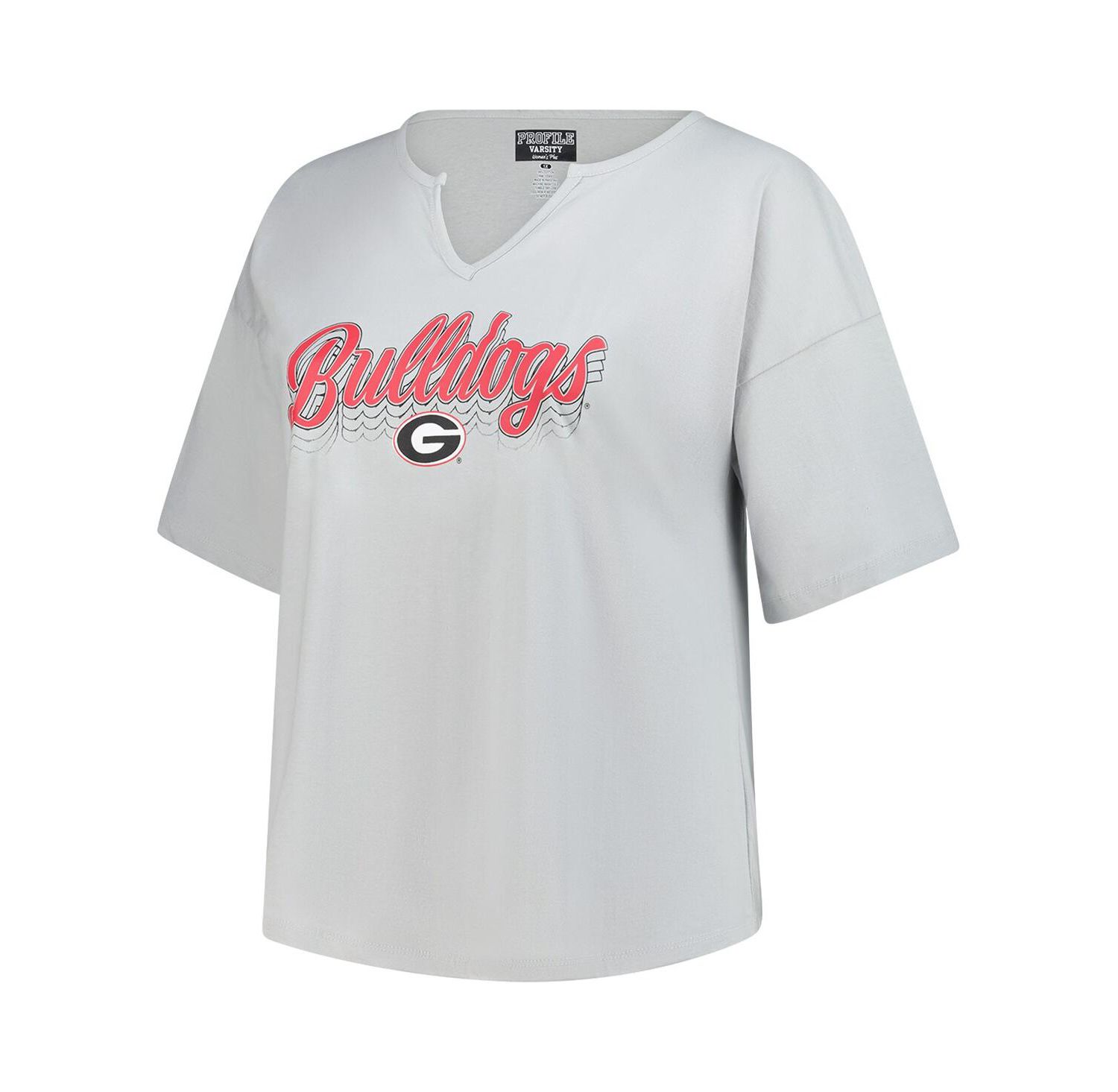 Women's Gray Georgia Bulldogs Plus Size Winning Gear Notch Neck T-Shirt