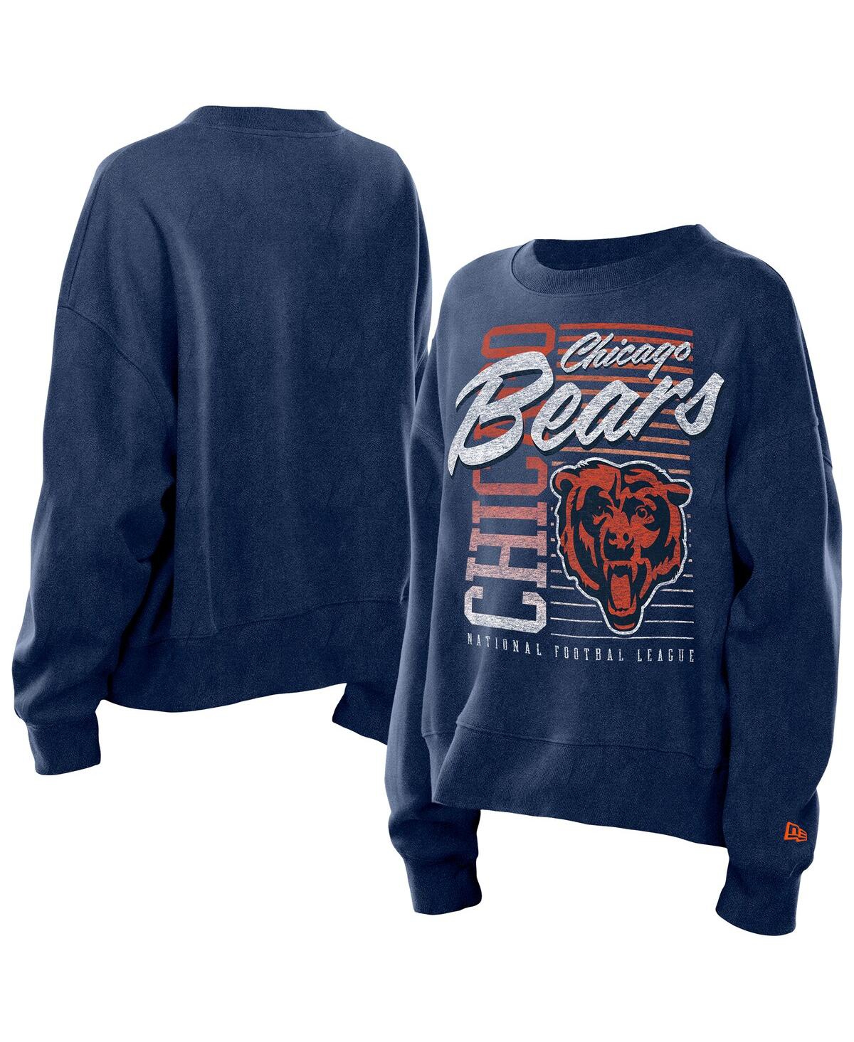 New Era Women's Navy Chicago Bears Oversized Throwback Mineral Wash Crew Neck Sweatshirt In Blue