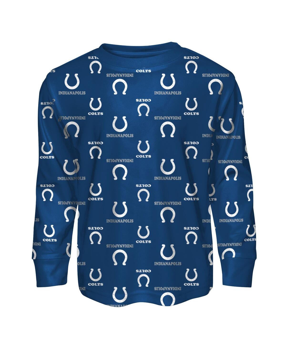 Outerstuff Toddler 2-piece Royal Indianapolis Colts All-over-print Long Sleeve T-shirt And Pants Sleep Set In Blue
