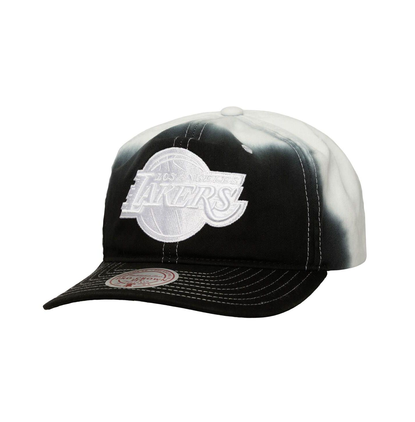 Мужская кепка Mitchell & Ness Black/White Los Angeles Lakers Dip Dye Pro Crown Adjustable Hat — фото 1