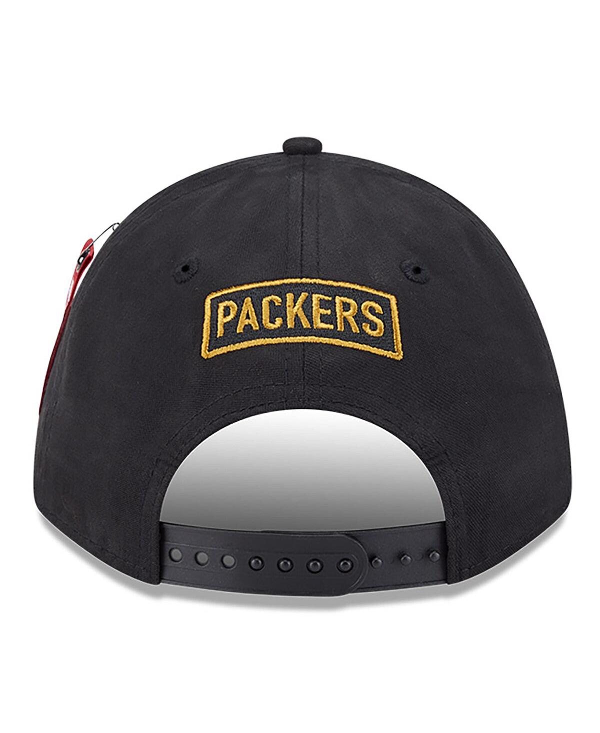 New Era X Alpha Industries Men's Black Green Bay Packers A-frame 9forty Adjustable Hat In Black