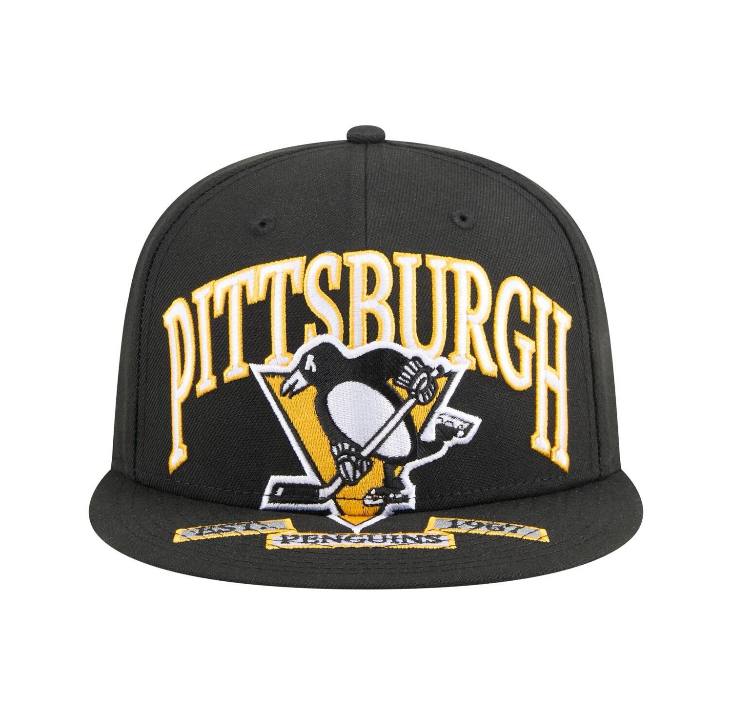 Men's Black Pittsburgh Penguins Oversized Arch 59Fifty Fitted Hat