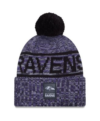 New Era - Men's Purple Baltimore Ravens 2025 Sideline Cold Weather Cuffed Knit Hat with Pom