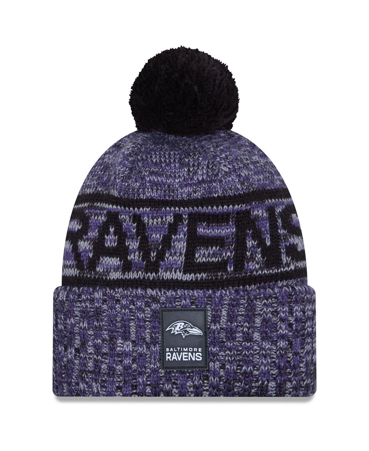 Мужская фиолетовая вязаная шапка Baltimore Ravens 2025 Sideline с помпоном на манжетах для холодной погоды и боковой линией с вязаной шапкой