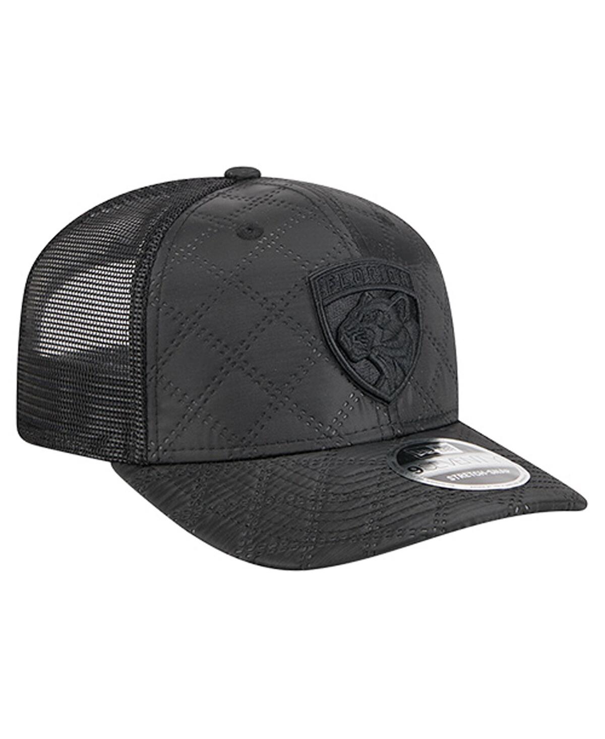 New Era Men's Black Florida Panthers Quilted Nylon 9seventy Adjustable Trucker Hat In Black