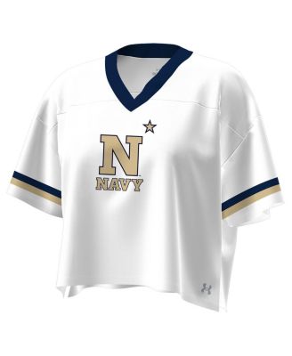 Women's White Navy Midshipmen Fashion Jersey Boxy Cropped V-Neck T-Shirt