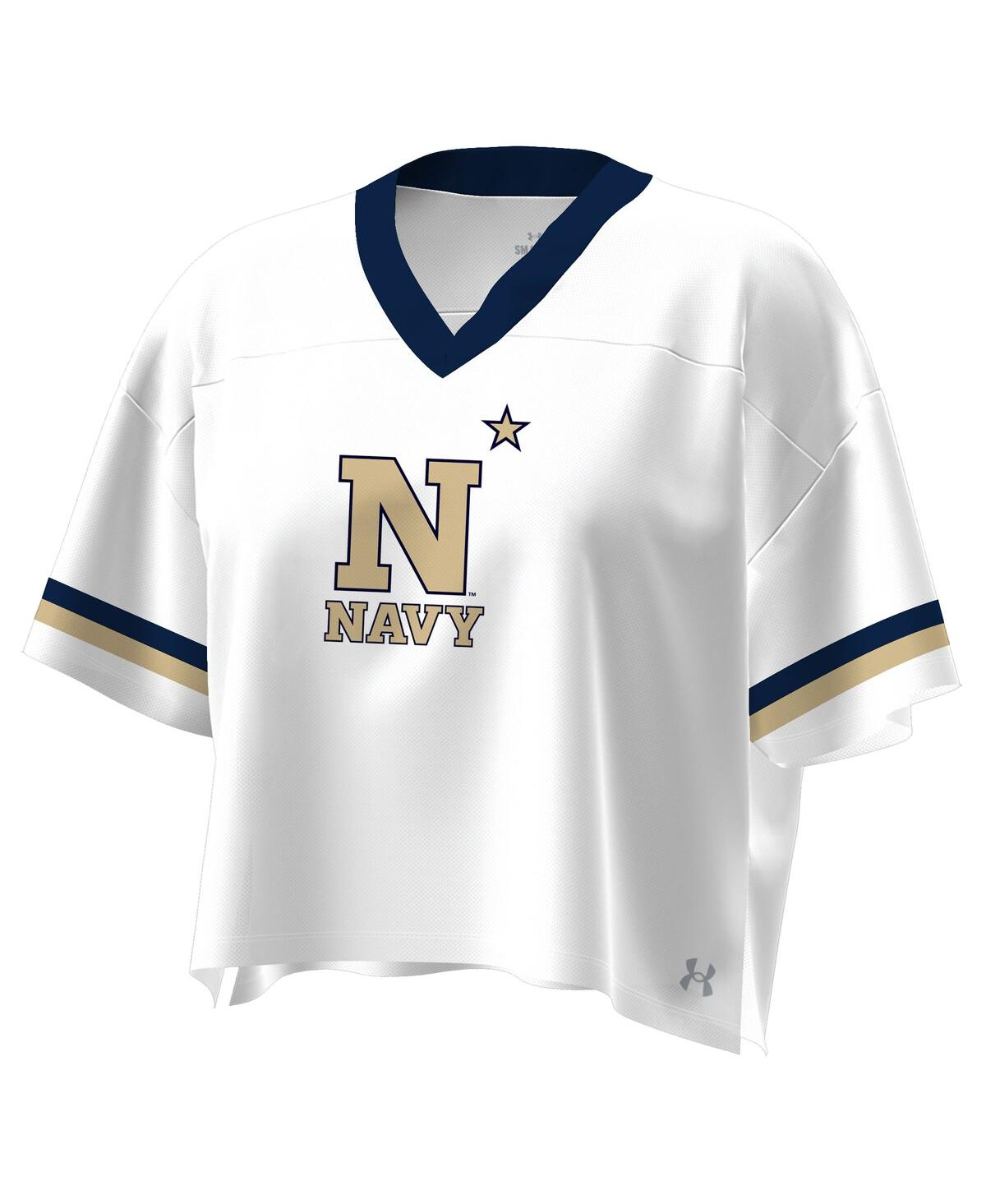 Under Armour White Navy Midshipmen Fashion Jersey Boxy Cropped V-neck T-shirt In White